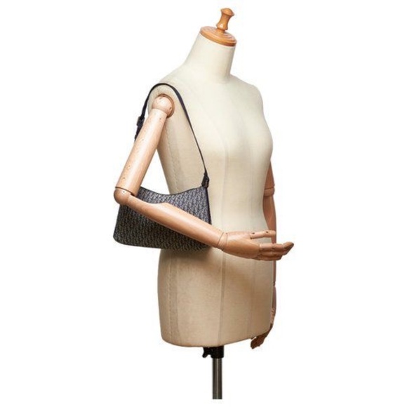 Authentic Christian Dior Vintage Oblique Canvas Baguette/Shoulder Bag Black/Grey - Picture 3 of 15